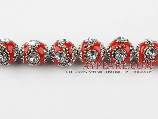 bali beads,20mm,red with Rhinestone,copper core ,sole per strand , about 14.17inches