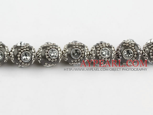 bali beads,20mm,grey with Rhinestone,copper core ,Sold per 14.17-inch strand