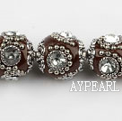 bali beads,20mm,brown with Rhinestone,copper core ,Sold per 14.17-inch strand