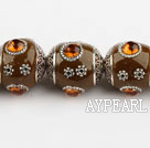 bali beads,18mm,brown with Rhinestone ,Sold per 14.17-inch strands