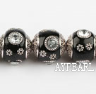 bali beads,18mm,black with Rhinestone ,Sold per 14.17-inch strands
