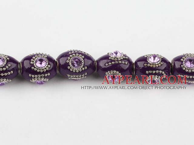 bali beads,18*22mm,purple with Rhinestone ,Sold per 13.39-inch strands