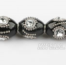 bali beads,18*22mm,black with Rhinestone ,Sold per 13.39-inch strands