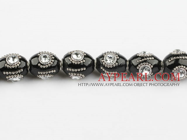 bali beads,18*22mm,black with Rhinestone ,Sold per 13.39-inch strands