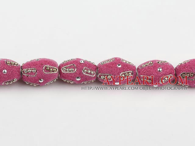 Frosted bali beads,16*22mm barrel, pink,Sold per 14.17-inch strand