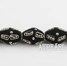 Frosted bali beads,16*22mm barrel, black ,Sold per 14.17-inch strand