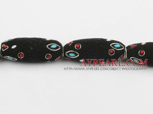 Frosted bali beads,20*52mm barrel, black ,Sold per 14.17-inch strands