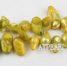 Pearl Beads, Yellowish Green, 7*15mm dyed uncoating, Sold per 15.7-inch strand