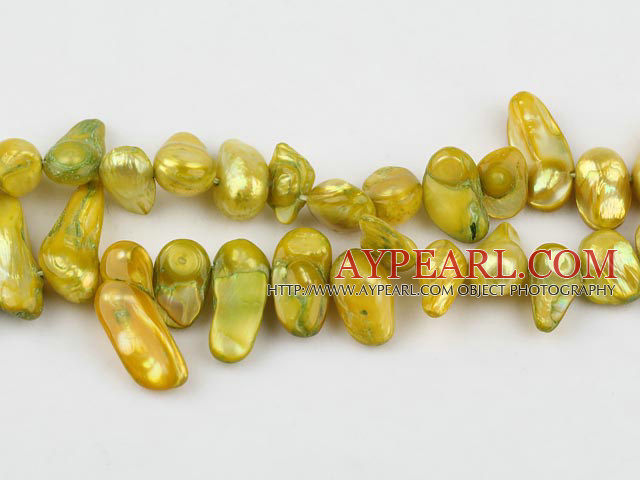 Pearl Beads, Yellowish Green, 7*15mm dyed uncoating, Sold per 15.7-inch strand