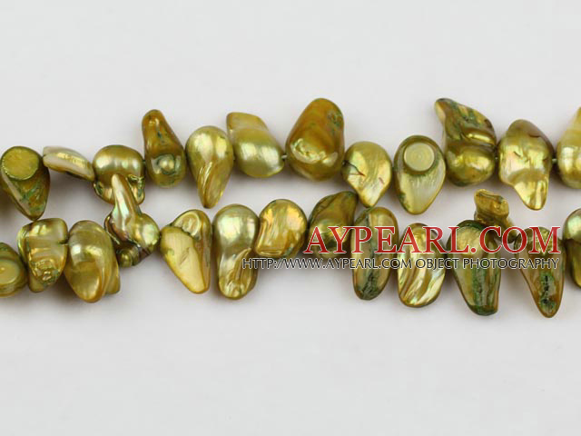 Pearl Beads, Light Olive Green, 7*15mm dyed uncoating, Sold per 15.7-inch strand