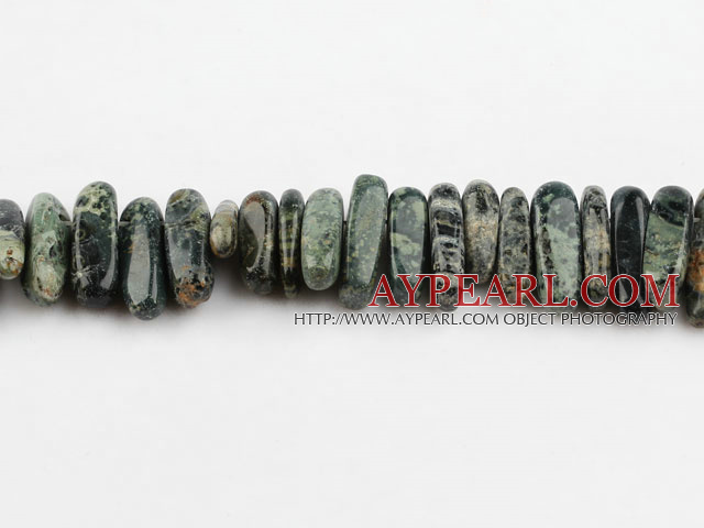 Peacock Gemstone Beads, Dark Green, 4*19mm long tooth, hole shape, Sold per 15.7-inch strand