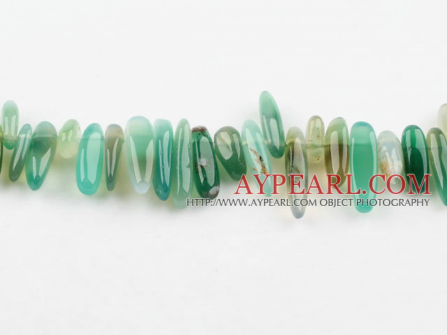 Agate Gemstone Beads, Green, 4*21 long tooth, hole shape, Sold per 15.7-inch strand