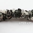 Chip Stone Beads, Black, 3*7mm rutilated quartz, circle angle, Sold per 34.6-inch strand