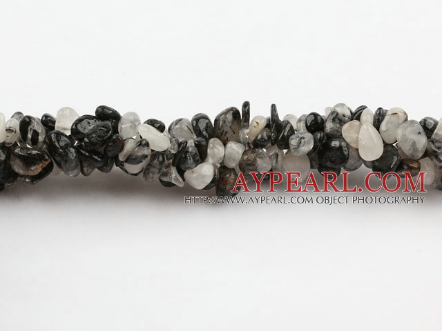Chip Stone Beads, Black, 3*7mm rutilated quartz, circle angle, Sold per 34.6-inch strand