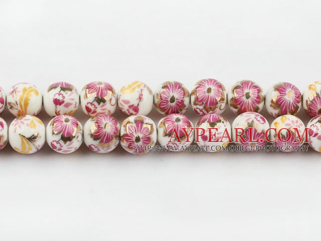 Porcelein Beads, Colorful, 12mm stamped flower, Sold per 15.4-inch strand