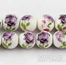Porcelain Beads, Colorful, 12mm stampled flower, Sold per 15.4-inch strand