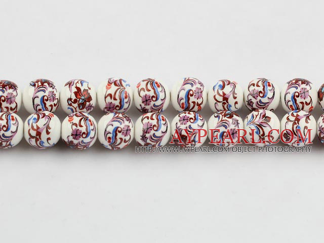 Porcelain Beads, Colorful, 12mm stampled flower, Sold per 15.4-inch strand
