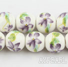 Porcelain Bead, Colorful, 14mm stamped flower, Sold per 15-inch strand