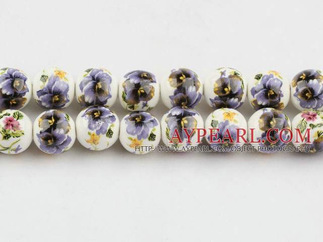 Porcelain Bead, Colorful, 14mm stamped flower, Sold per 15-inch strand