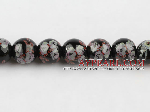 Porcelain Bead, Black, 18mm stamped flower, Sold per 14.2-inch strand
