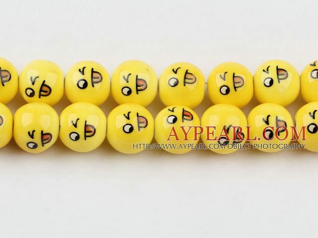 Porcelain Bead, Yellow, 14mm curl lip expression, Sold per 15-inch strand