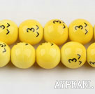Porcelain Bead, Yellow, 14mm lovely expression, Sold per 15-inch strand