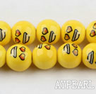 Porcelain Bead, Yellow, 14mm love expression, Sold per 15-inch strand