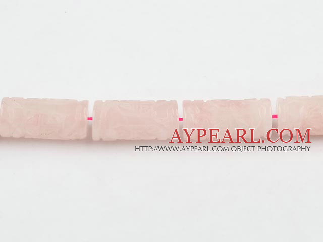 Rose Quartz Crystal Beads, Pink, 14*30mm carved pattern, cylinder,Sold per 15.75-inch strands