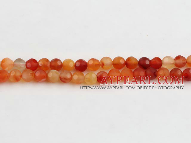 Agate Gemstone Beads, Orange, 6mm faceted round, dull polish,Sold per 14.96-inch strands