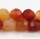 Agate Gemstone Beads, Orange, 12mm faceted round, dull polish,Sold per 14.96-inch strands