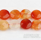 Agate Gemstone Beads, Orange, 12mm faceted oblate,Sold per 14.96-inch strands
