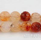 Agate Gemstone Beads, Orange, 10mm carved rose round,Sold per 14.96-inch strands