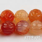 Agate Gemstone Beads, Orange, 12mm carved rose round,Sold per 14.96-inch strands