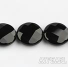 black agate beads,18mm flat oval,faceted,Grade A,Sold per 15.35-inch strands