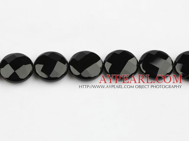 black agate beads,18mm flat oval,faceted,Grade A,Sold per 15.35-inch strands