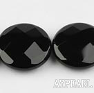 black agate beads,25mm flat oval,faceted,Grade A,Sold per 15.35-inch strands