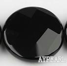 black agate beads,35mm flat oval,faceted,Grade A,Sold per 15.35-inch strands