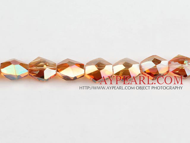 Lampwork Glass Crystal Beads, 8*12*16mm hexagon plating color shape, Sold per 16.1-inch strand
