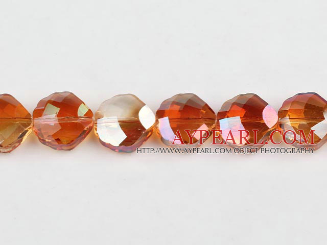 Lampwork Glass Crystal Beads, Orange, 10*18mm fan-shapeplating color shape,Sold per 14.57-inch strands