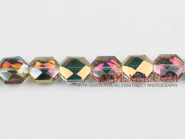 Lampwork Glass Crystal Beads, 9*16*17mm faceted hexagon plating color shape, Sold per 14.2-inch strand
