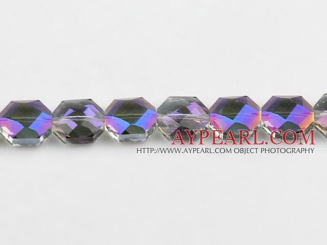 Lampwork Glass Crystal Beads, 9*16*17mm faceted hexagon plating color shape, Sold per 14.2-inch strand