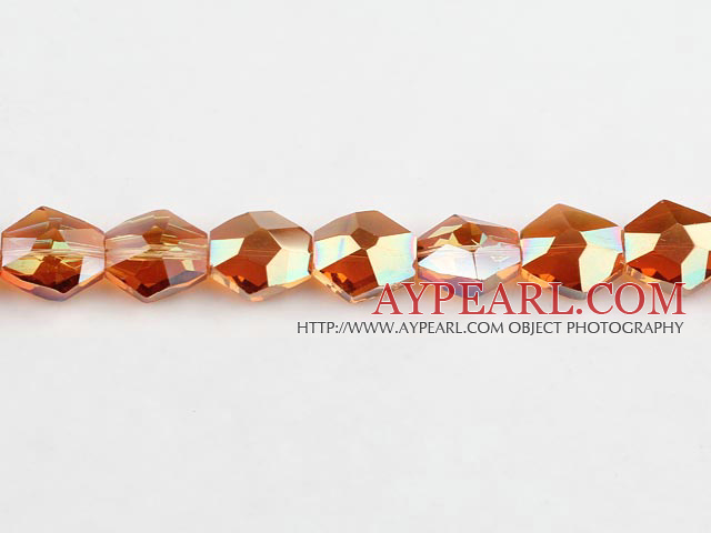 Lampwork Glass Crystal Beads, 10*17*18mm hexagon plating color shape, Sold per 15.7-inch strand