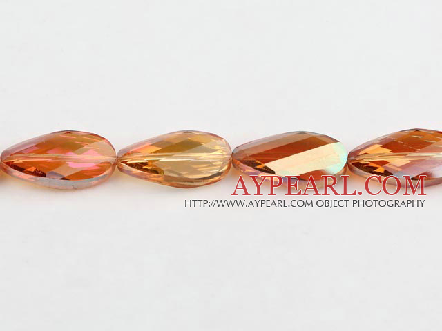 Lampwork Glass Crystal Beads, Orange, 9*15*30mm twist plating color shape, Sold per 14.2-inch strand