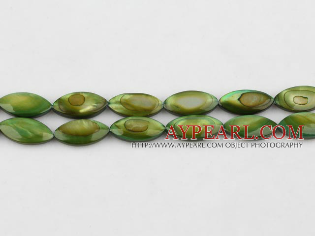 Shell Beads, Olive Green, 5*8*13mm dyed horse eye shape, Sold per 15.4-inch strand
