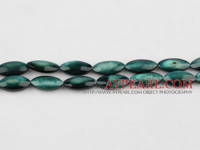 Shell Beads, Greenish Black, 5*8*13mm dyed horse eye shape, Sold per 15.4-inch strand