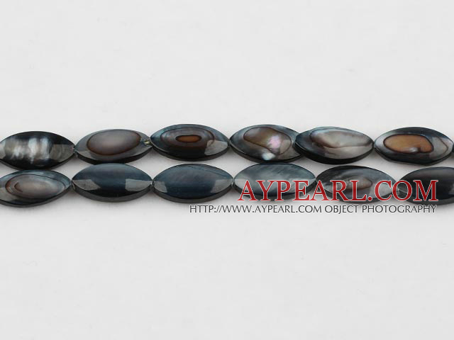 Shell Beads, Black, 5*8*13mm dyed horse eye shape, Sold per 15.4-inch strand