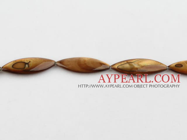 Shell Beads, Brown, 10*30mm dyed horse eye shape, Sold per 15-inch strand