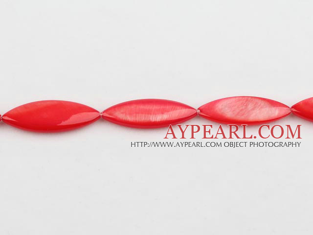 Shell Beads, Red, 10*30mm dyed horse eye shape, Sold per 15-inch strand