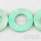 Shell Beads, Light Green, 25mm dyed ring shape, Sold per 15.7-inch strand