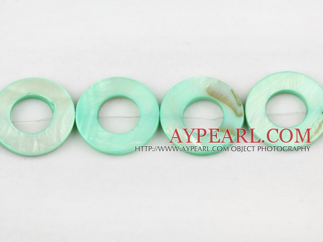 Shell Beads, Light Green, 25mm dyed ring shape, Sold per 15.7-inch strand
